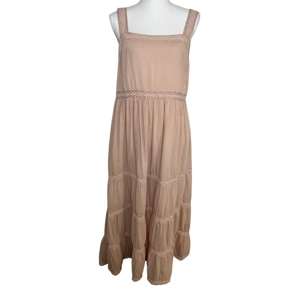 Aura boho tiered crochet lace blush color sleeveless maxi sundress size L